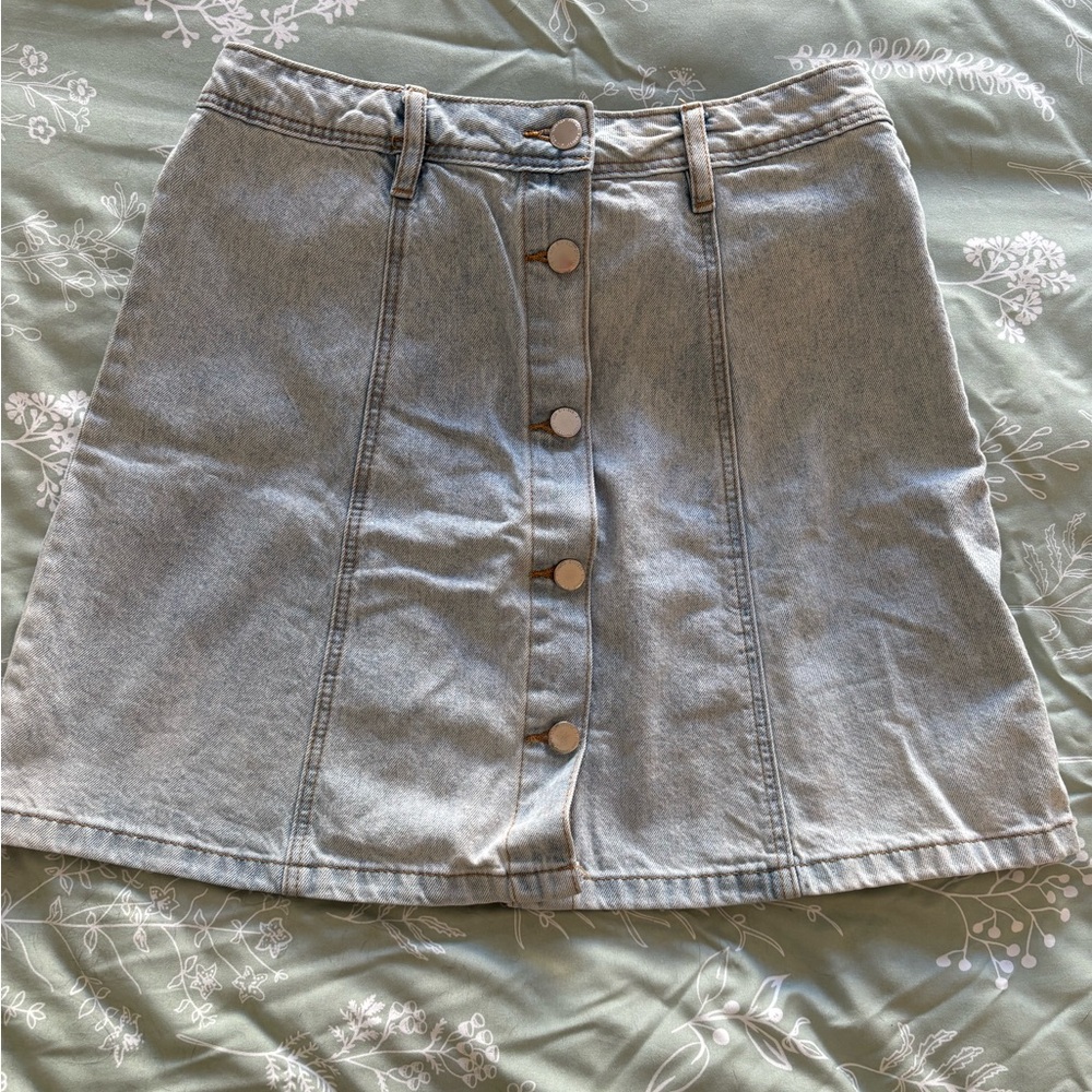 Denim Button-Front Skirt